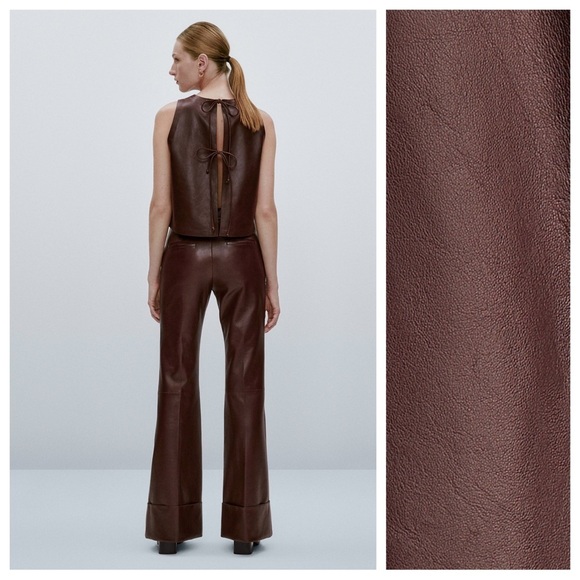 NWT. Massimo Dutti Limited Edition Brown Nappa Leather Top. Size M-L. - Picture 4 of 11